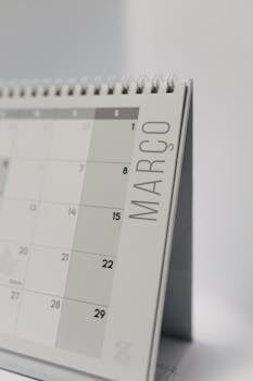 Detailed view of a table calendar displaying the month of March.